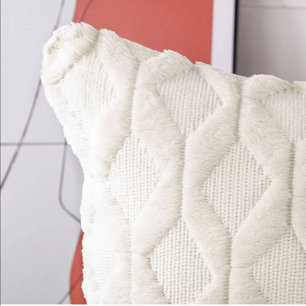 Luxury Home | Cream Soft Plush Short Wool Luxe Lumbar Throw Pillow Covers